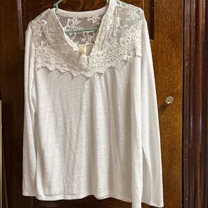 Faded Glory White Lace Detail Blouse